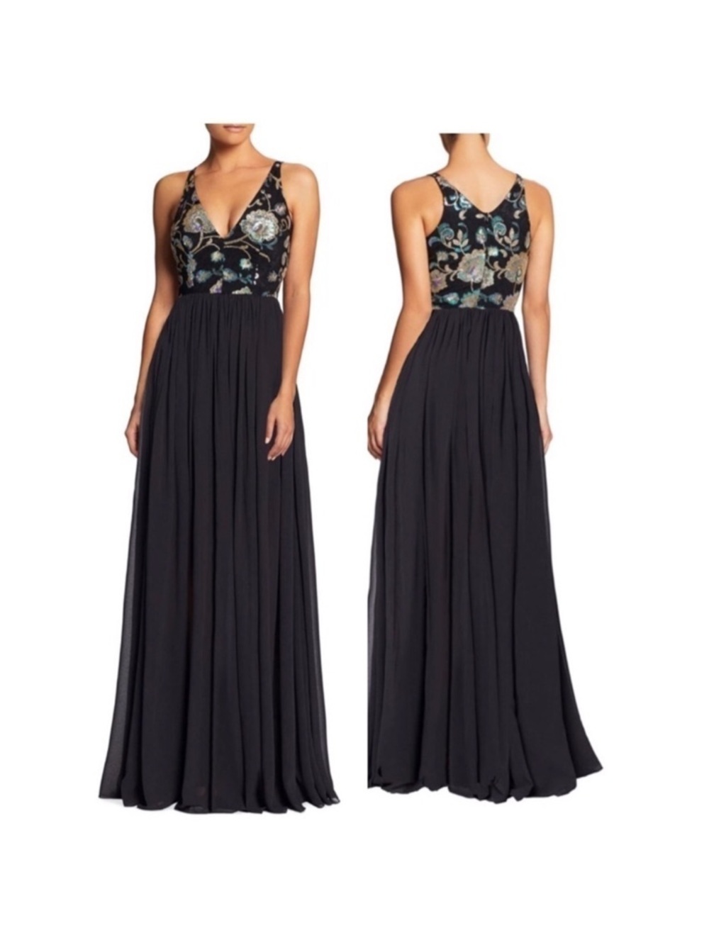 DRESS THE POPULATION 'ADRIANA' SEQUIN BODICE GOWN DRESS